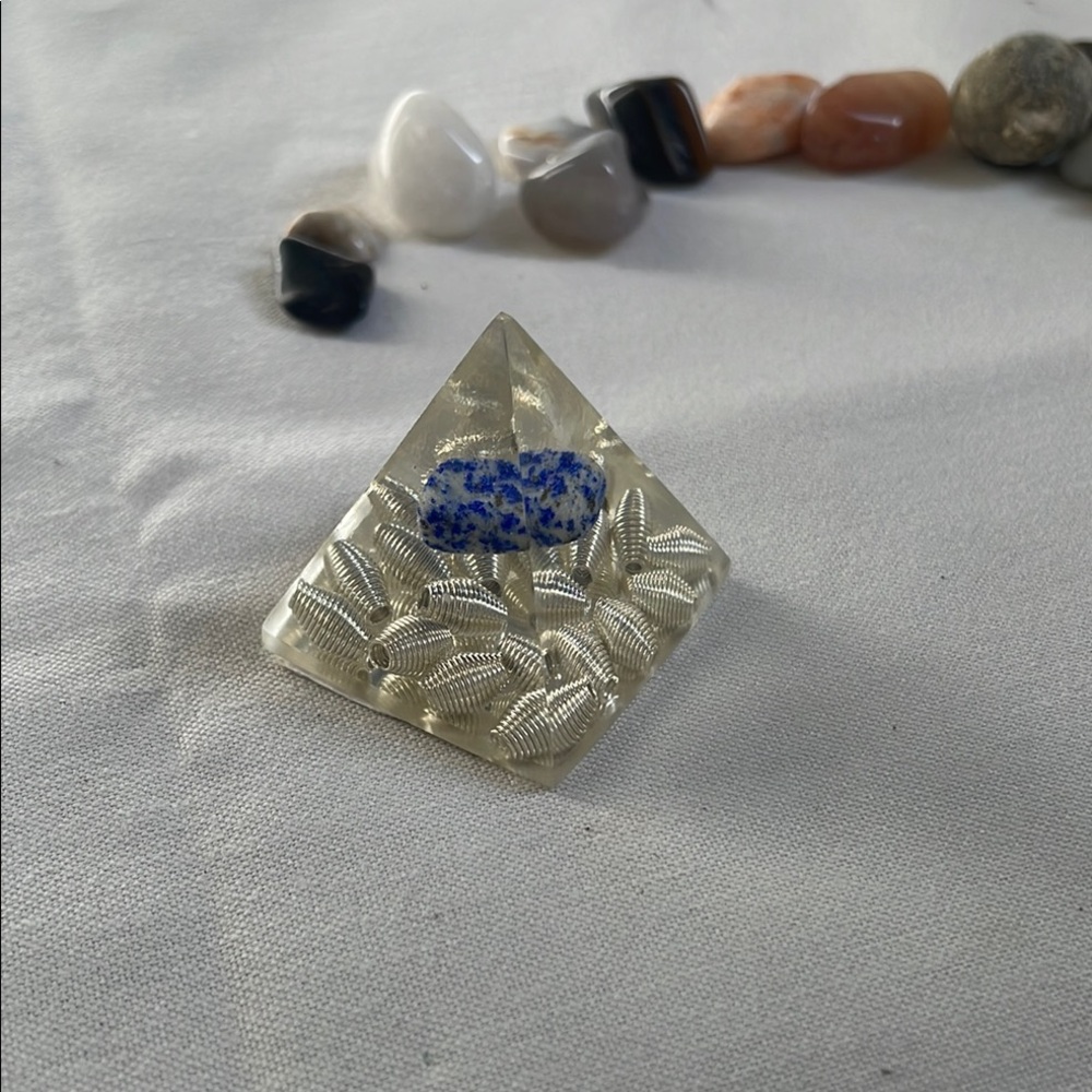 Clear Pyramid with Silver and Blue Sodalite Accent